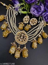 Kundan Hand Painted Beads Earrings Necklace Punjabi Muslim Bridal Jewelry Set 05 - £24.18 GBP