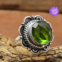 Green Peridot Gemstone 925 Silver Cluster Ring Anniversary Gift For Women - £5.78 GBP