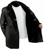 Men&#39;s Real Leather Fur Coat Genuine Lambskin Leather Long Shearling Jacket Coat - £119.65 GBP