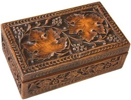 Box MOUNTAIN Lodge Leaves Grapes Leaf Hinged Lid Resin Hand-Painted Carved - £199.03 GBP