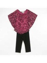 Girls Top Poncho Leggings IZ Byer Pink Black Cheetah Animal Print Set $44-sz 6 - £9.61 GBP