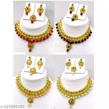 Indian Women Set Of 4 Combo Necklace Set Gold plated Fashion Jewelry Wed... - £28.02 GBP