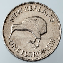 1935 New Zealand Florin AU Details (Scratched) KM #4 - $93.55
