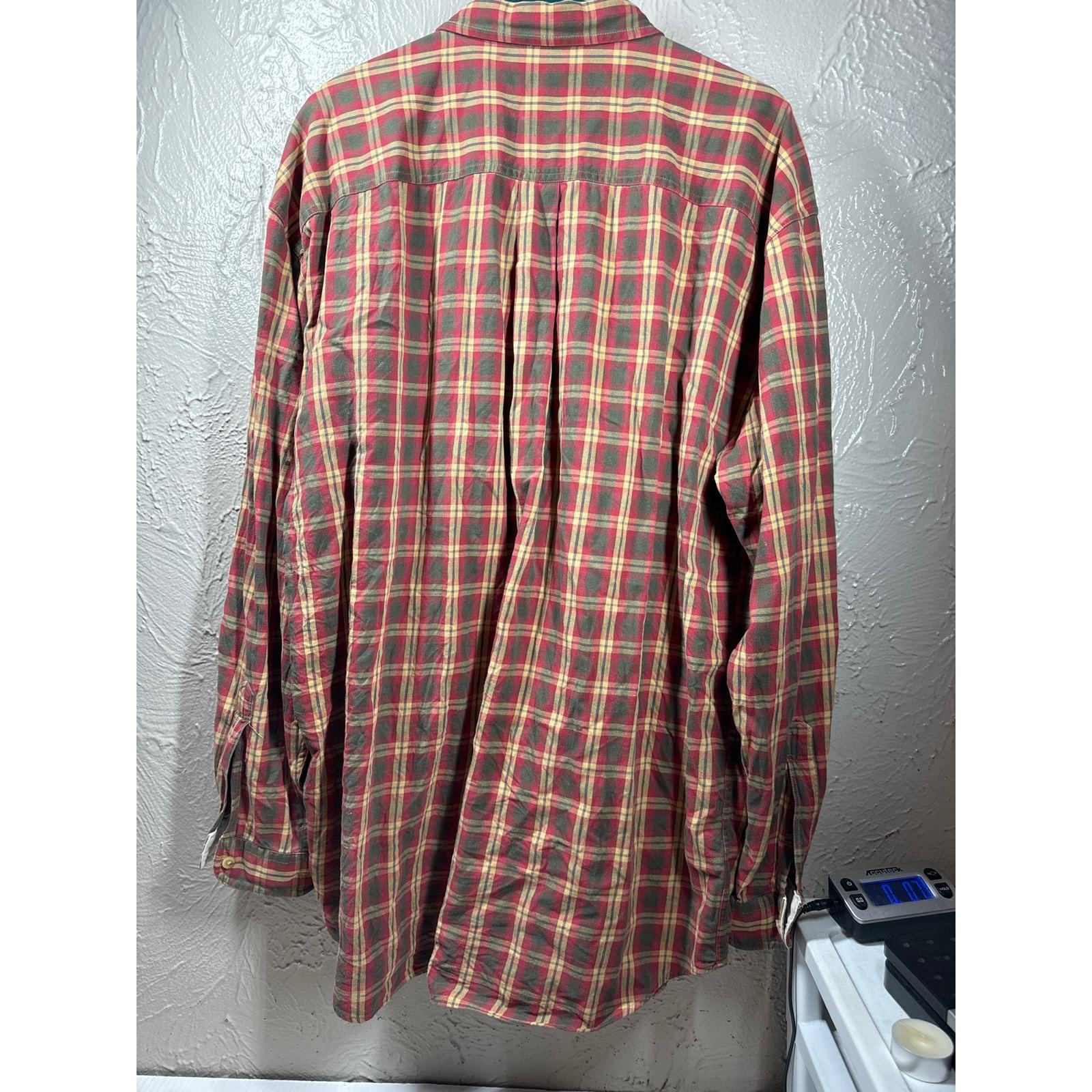 LL Bean Mens Tall Long Sleeve Shirt Green Tan Red Cotton Plaid Cotton Size XLT Item image 4