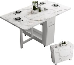 Folding Dining Table With Rack And 2 Storage Drawers, Movable Extendable... - $384.99