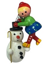 Kathe Wohlfahrt Christmas Ornaments Girl Blonde Braid on Snowman Putting Hat on - £21.08 GBP