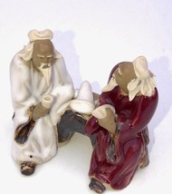 Ceramic Figurine Two Men Sitting On A Bench - 2&quot; Color: Red &amp; White - £6.34 GBP