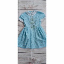 Vintage Handmade Floral Embroidered Collared Plaid Dress - £30.97 GBP