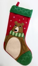 Christmas Stocking Brown Bear w Scarf Felt Appliqued Snowflake Whimsical... - £13.10 GBP