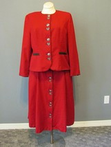 PETRESSA Vintage Oktoberfest Red Green 100% Wool Trachten Skirt Suit 46/US18 EUC - £89.27 GBP