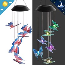 Color Changing Solar Six Red and Blue Butterfly Wind Chimes - $18.00