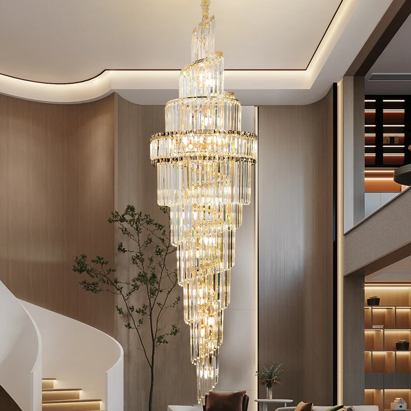 Low duplex large chandelier crystal hall spiral staircase post modern living room hotel thumb200