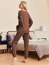 Women&#39;s Ribbed Knit 2 Piece Matching Lounge Set Long Sleeve Top and Pant... - $29.69