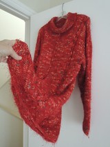 Ladies Sweater Size L Eyelash Yarn Hand Knit Multicolor Longer Length $2... - £46.00 GBP