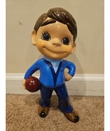 Vintage Smiley Boy 12&#39;&#39; Ceramic Statue Boy with Soccer/Basketball - $41.14 CAD