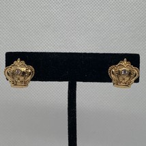 Vintage Crown Gold Tone Rhinestone Stud Earrings - $19.65