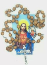 Heart Jesus olive Wood Rosary Sacred Beads JERUSALEM Necklace Oval Catholic Mary - £10.89 GBP
