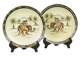 Zeckos Pair of Elephant With Monkey Decorative Plates 10 Inch Diameter - £58.37 GBP