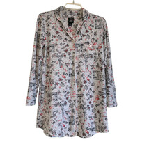 Laura Ashley Paris Print Floral Sleepwear Sz S Red Gray Button Up Pocket... - $17.70