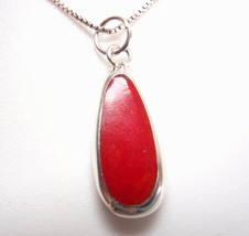 Mother of Pearl and Simulated Coral 925 Sterling Silver Oblong Necklace - £14.37 GBP