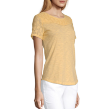 Liz Claiborne Women&#39;s Short Sleeve Lace Yoke T Shirt SMALL Sunlight Yellow - £14.17 GBP