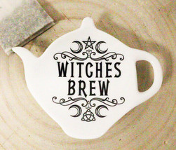Ebros Pack Of 2 Wicca Moons Witches Brew Hex Ceramic Tea Spoon/Bag Holder Plate - £16.77 GBP