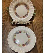 Copeland Spode &quot;Rose Briar&quot; 2 SALAD Plates 6 ½&quot; Off White Wicker Rim - $230.34 MXN