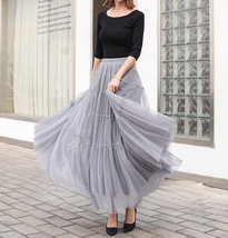 Gray Tiered Tulle Skirt Outfit Women Custom Plus Size Fluffy Long Tulle Skirts image 4