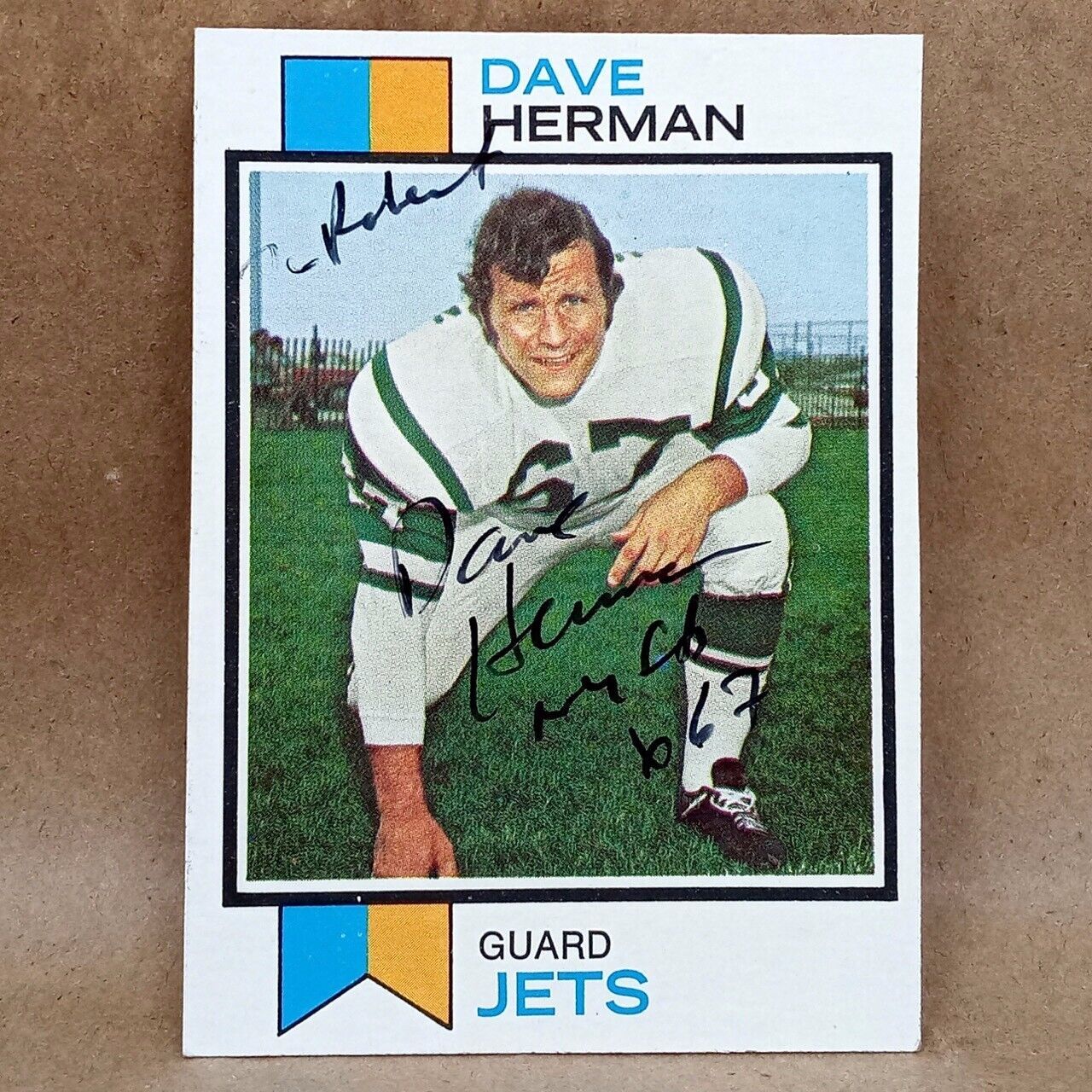 Primary image for 1973 Topps #126 DAVE HERMAN Signed Autograph NEW YORK JETS Card
