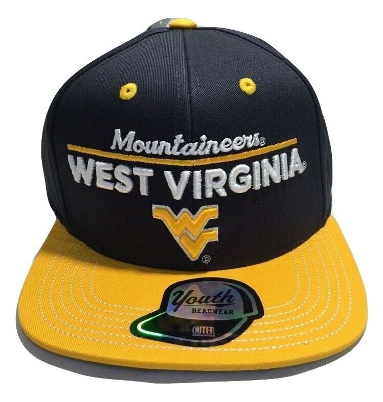NCAA West Virginia Mountaineers Ball Cap, Youth, Navy Blue Yellow, Flat Bill - £8.52 GBP