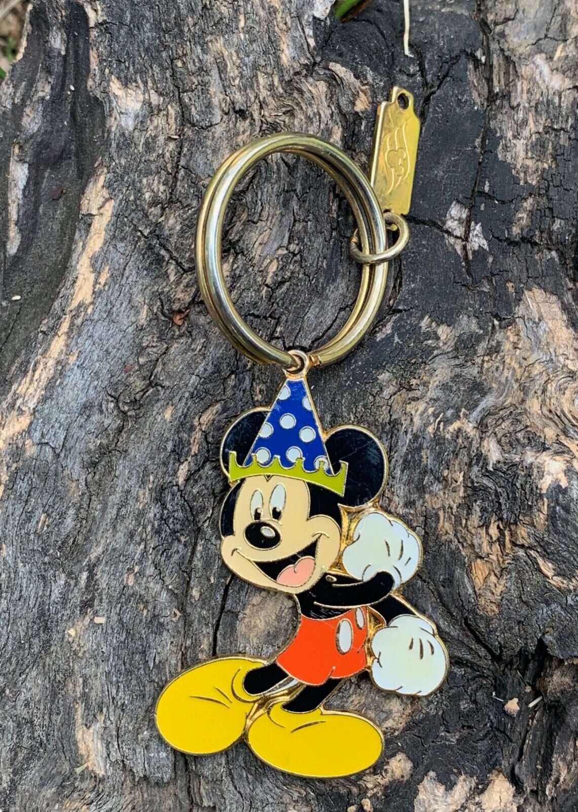 Vintage Disney Mickey Mouse Keychain Mickey Wearing Blue Polka Dot Hat Metal 3" - £6.18 GBP