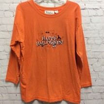 Malarkey Womens Pullover Graphic Top Orange HAPPY HALLOWEEN Long Sleeve ... - $9.83