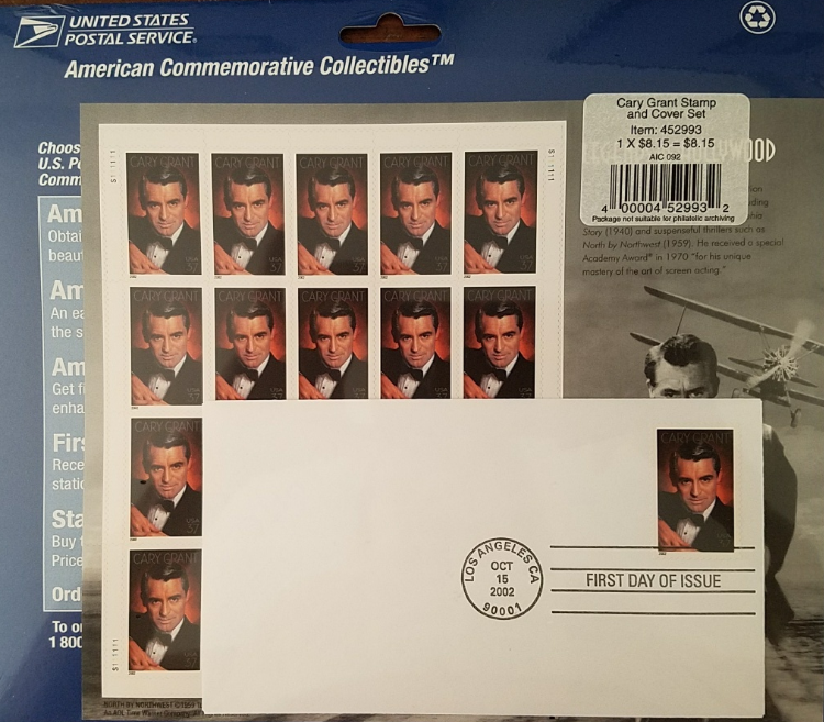 2002 CARY GRANT Stamp & Cover SET(USPS) .37 c Stamp Sheet 20, Sealed - $19.95