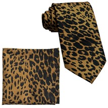 Vesuvio Napoli in Italy Men&#39;s Neck Tie W Handkerchief Brown Leopard Prin... - £10.45 GBP