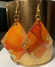 Amber and Gold Color Handmade Resin Earrings - £9.59 GBP