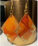 Amber and Gold Color Handmade Resin Earrings - £9.38 GBP