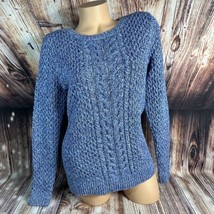 Lands End Drifter Womens Size Medium Blue Cable Knit Crewneck Sweater Top EUC - £18.54 GBP