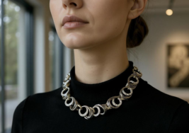 Monet Gold Tone &amp; Black Enamel &amp; Crystals Circle Link Necklace 18&quot; - $373.49 MXN