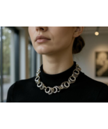 Monet Gold Tone &amp; Black Enamel &amp; Crystals Circle Link Necklace 18&quot; - $19.99