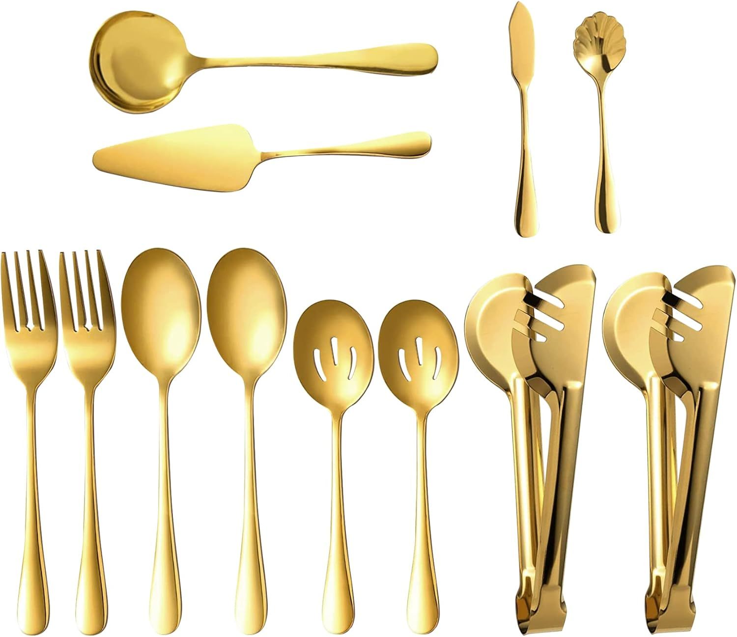 Gold Serving Utensils Set Of 12, Stainless Steel Serving Sets With,, Wed... - $37.92