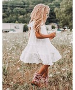 White Cotton Lace Tiered Dress. Baby Girl Baptism Dress. Boho Flower Girl Dress. - $24.50 - $27.44