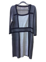 NEW ANNE KLEIN BLACK WHITE COLORBLOCK  COTTON SWEATER FIT AND FLARE DRES... - $64.49