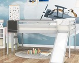 Low Loft Bed, Full Size Wood Bed-Frame With Slide, Stair And Chalkboard,... - $555.99