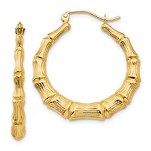 14K Yellow Gold Bamboo Hoop Earrings Jewelry 30mm x 22mm - £145.34 GBP
