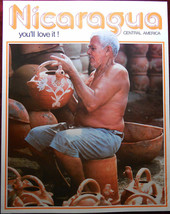 Original Poster Nicaragua Pottery Old Man Traditional Craft Jars Central... - $40.57