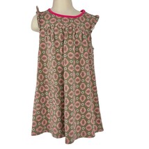 Tea Girls Size 6 Dress Cap Ruffle Cap Sleeve Olive Green with Pink White Design - £11.73 GBP