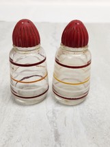 Owens Illinois Shaker Red Stripes Bakelite Top 1940s Salt Pepper Shakers - £13.43 GBP