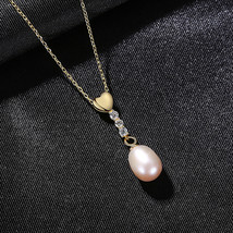 S925 Sterling Silver Pearl Pendant Necklace Women's Fashion Small Love Necklace  - £19.98 GBP