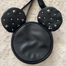 Disneyland Disney Tokyo Mickey Mouse Black Studs Ear Shoulder Bag Faux Leather - $68.88