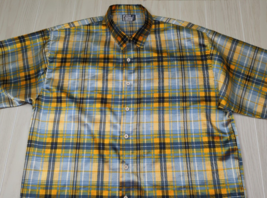 Trust Made Korea vintage men's XL blue yellow plaid Button front Shirt p... - $12.73